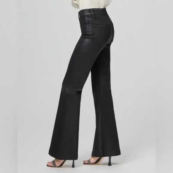 NWT Paige Genevieve Black Fog Luxe Coating Flare Pants Size 28 - Picture 5 of 15